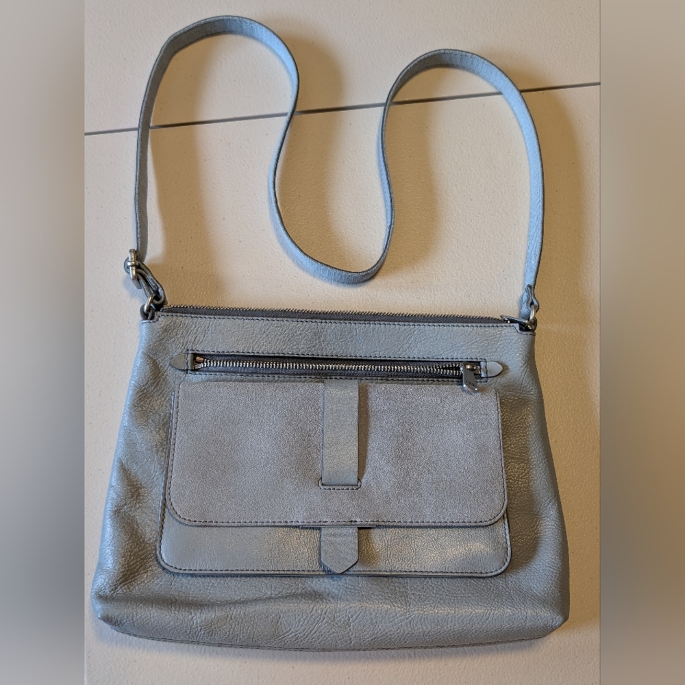 Fossil Gray Leather Crossbody Bag